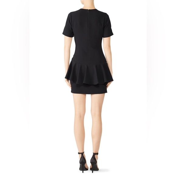 Cinq à Sept 5a7 Fontaine Dress Black Flounce Peplum Crepe Fabric Women's 4 EUC - Picture 3 of 6